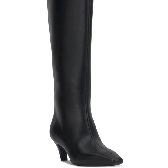 INC Sameya Knee High Boots Black Smooth 6M Kitten Heel MSRP $189 - Picture 1 of 7